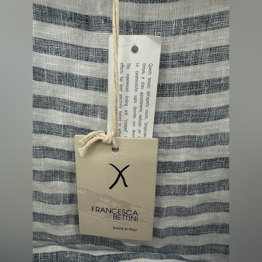 Francesca Bettini Navy Blue White Striped‎ Linen Midi Dress Size Small - Picture 2 of 6